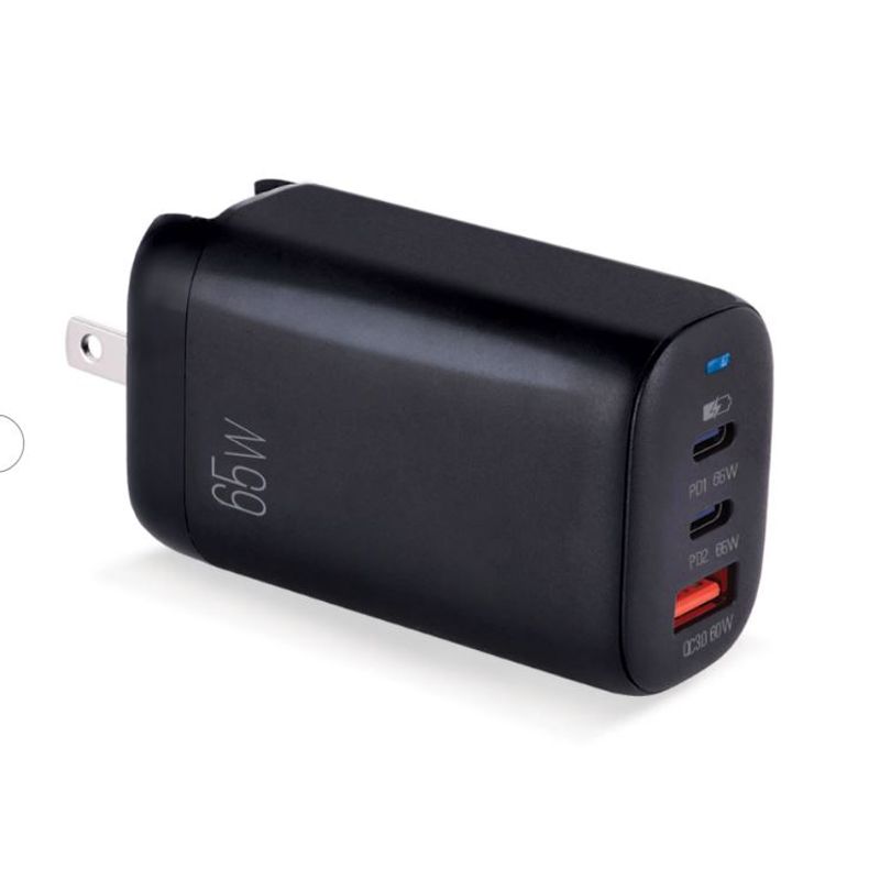 ADAPTADOR ARGOM DUAL FAST CHARGER TYPE-C/USB PARA PARED 65W (ARG-AC-0126BK)