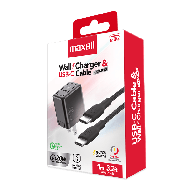 CARGADOR MAXELL WALL CHARGER 20W PD USB-C WITH CABLE USB-C TO USB-C (348644)