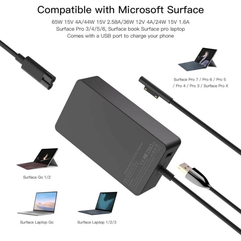 Cargador Microsoft Surface Pro 9/8/7/6/5/4/3/X De 65 W