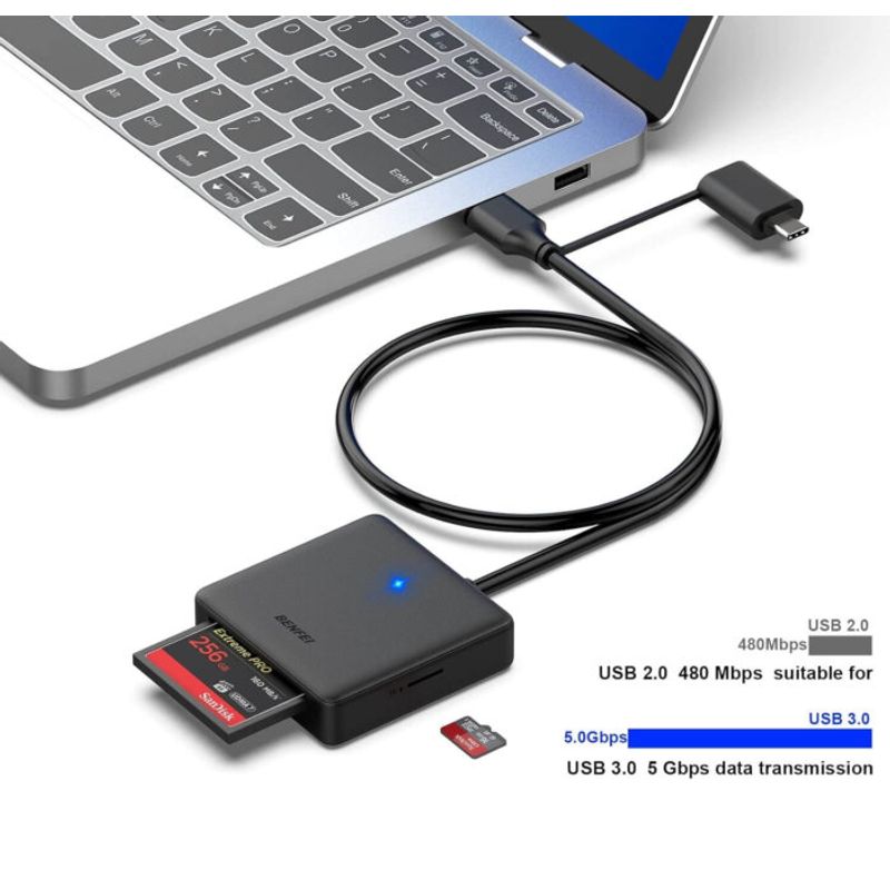Lector De Tarjetas De Memoria USB USB-C a SD Micro SD MS CF
