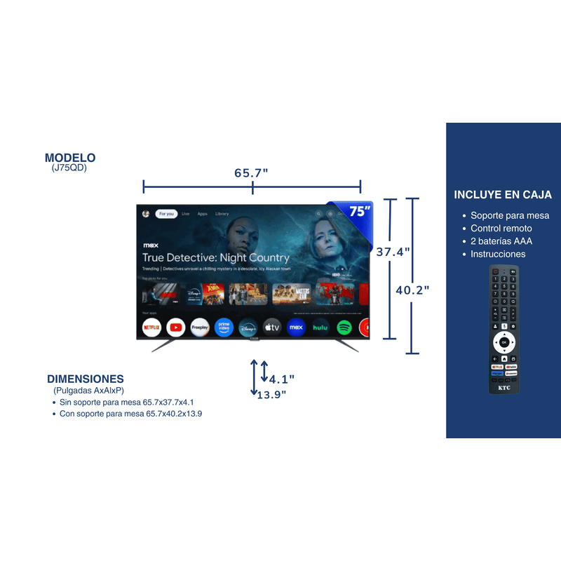 TELEVISOR KTC SMART 4K UHD/QLED/HDMIx3/USBx2/AND11/GOOGLE TV (J75QD)