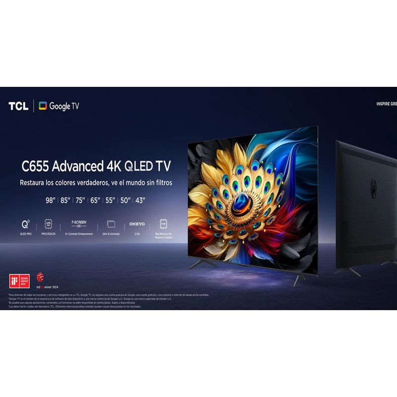 Televisor 4K QLED TCL C655 - Google TV HDR Dolby Atmos ONKYO 2.1CH