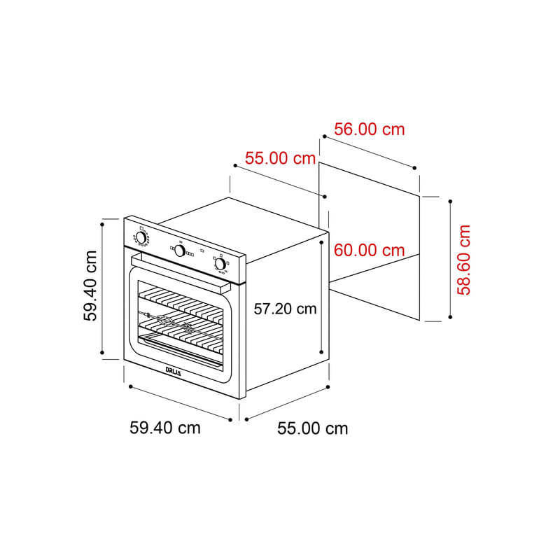 Horno de Gas DRIJA Vidrio Templado Acero Inoxidable Negro EUROPA 60 GAS GRILL