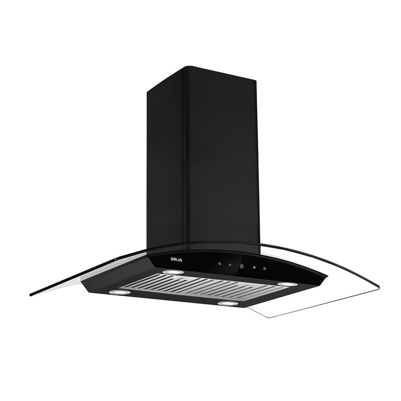 Extractor de Grasa DRIJA LED Vidrio Templado Acero Inoxidable Negro PRISMA ISLA TOUCH 90 BLACK