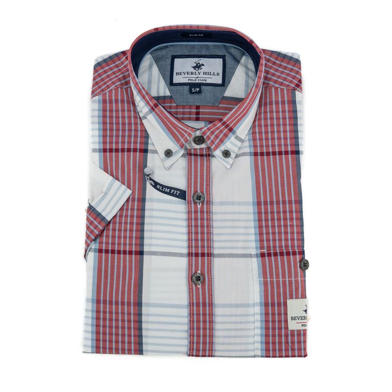 Camisa Beverly Hills Mangas Cortas Cuadros P/ Caballeros