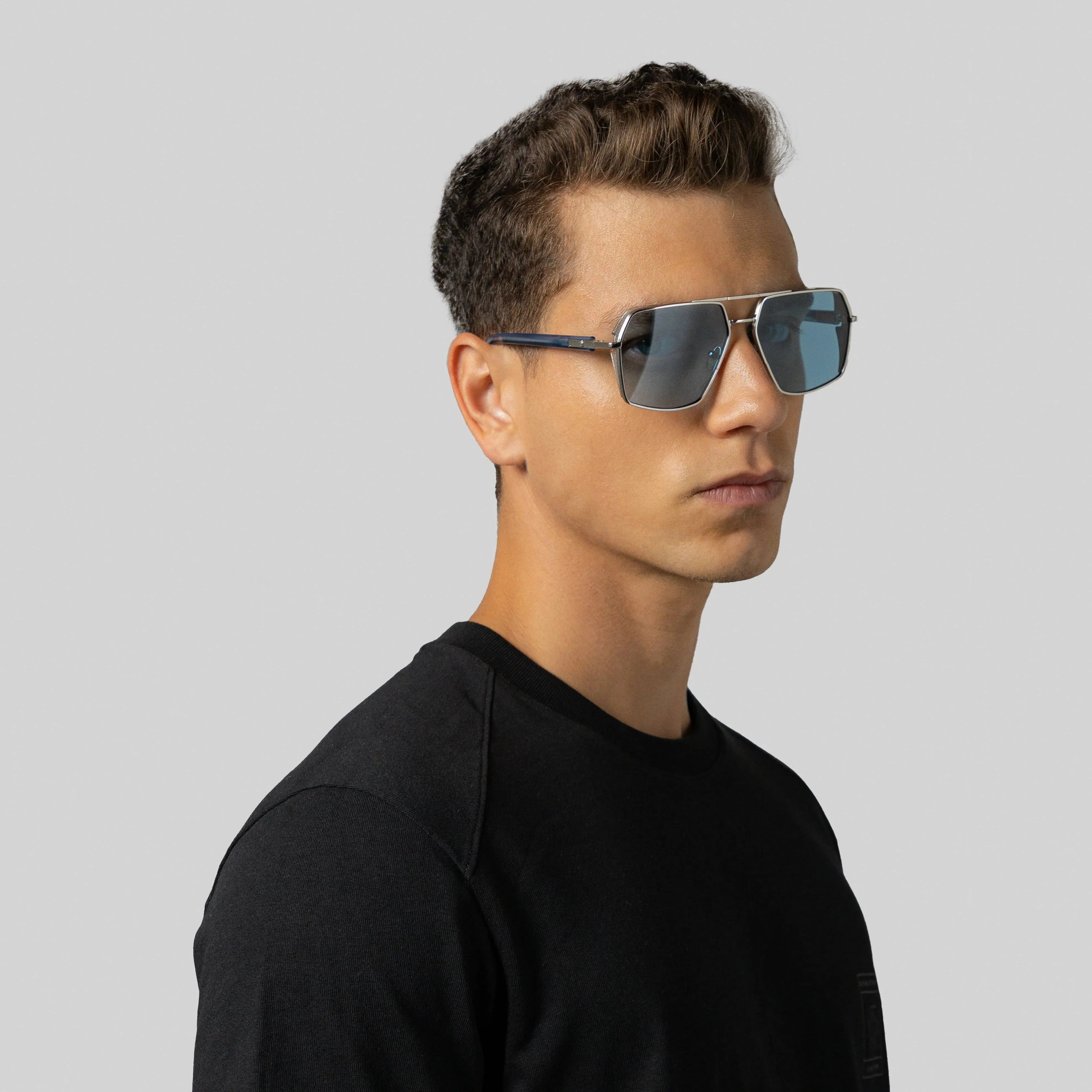 MOAD SUNGLASSES MEN SHINY SILVER BLUE HORN BLUE - Kliquea Internacional